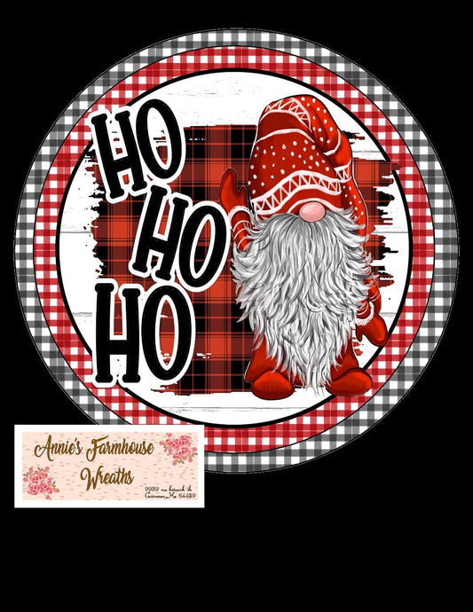 HO HO HO gnome round metal sign, Christmas Gnome Wreath sign, Holiday sign, wreath center, wreath attachment, Santa Gnome