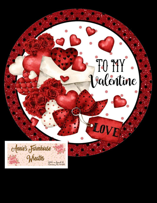 To my Valentine Love letter round metal wreath sign, love wreath sign, wreath center, wreath attachment, valentine&#39;s day wreath sign
