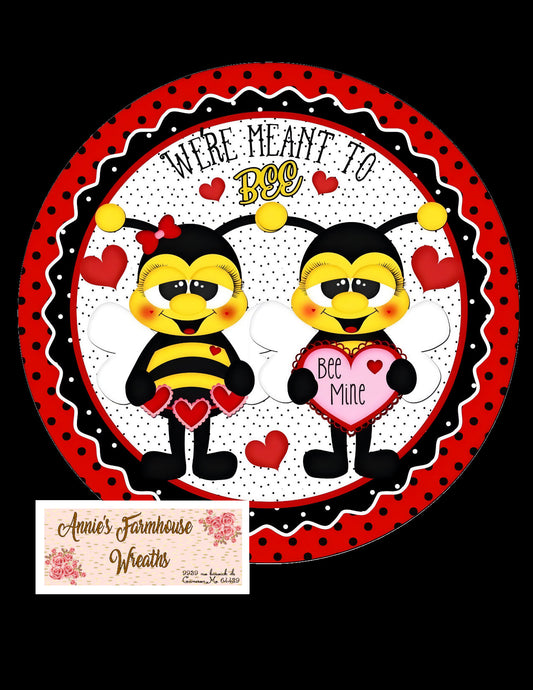 Valentine bumble bee round metal sign, love letter wreath sign, wreath center, wreath attachment, hearts, Valentine&#39;s Day, Wreath sign