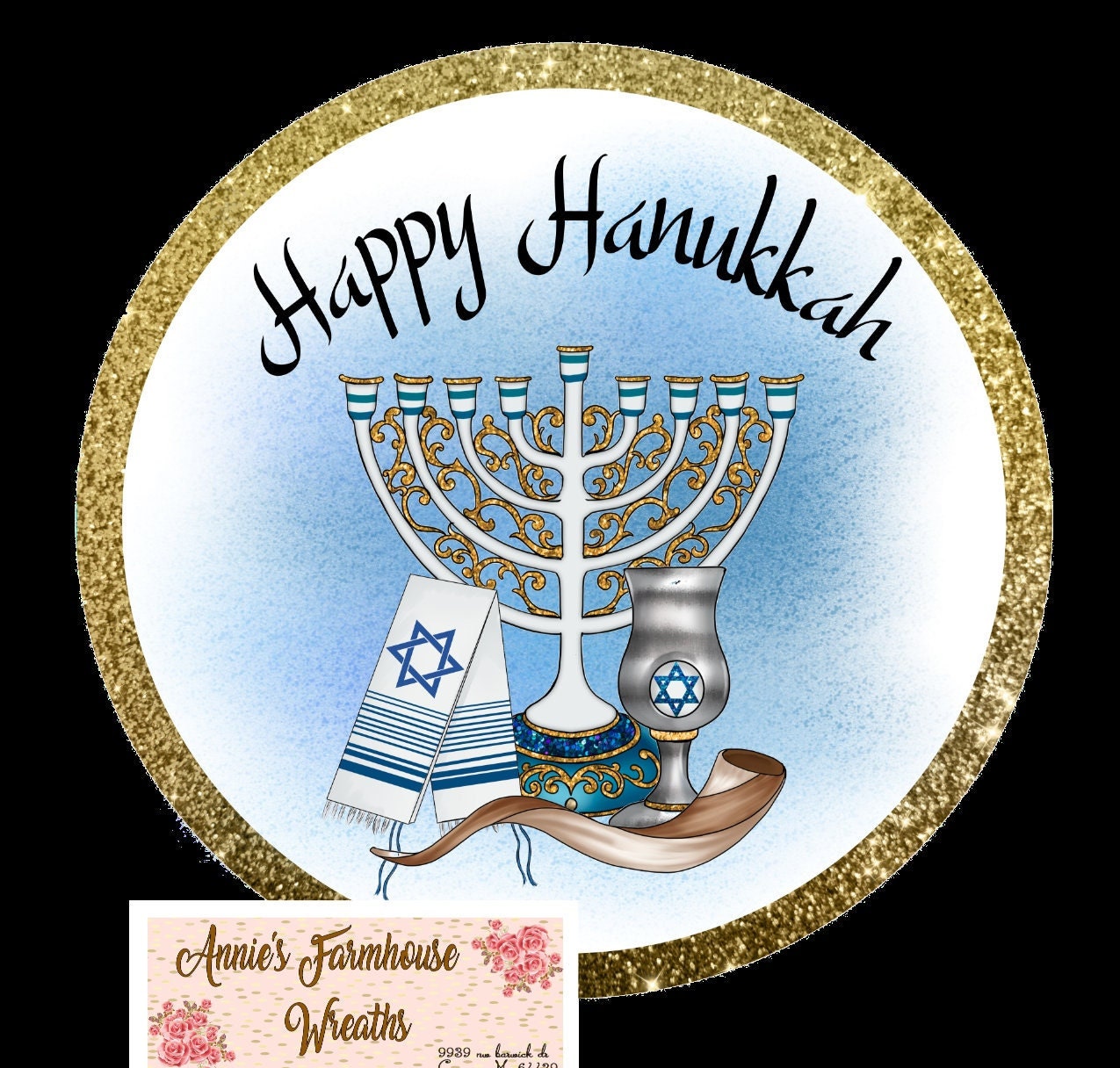 Hanukkah  menorah round metal sign, Festival of Light sign, Winter wreath sign, wreath center, wreath attachment