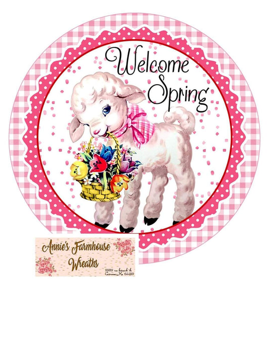 Easter lamb metal wreath sign, spring Round sign, Wreath attachment, Wreath center, easter tiered tray sign