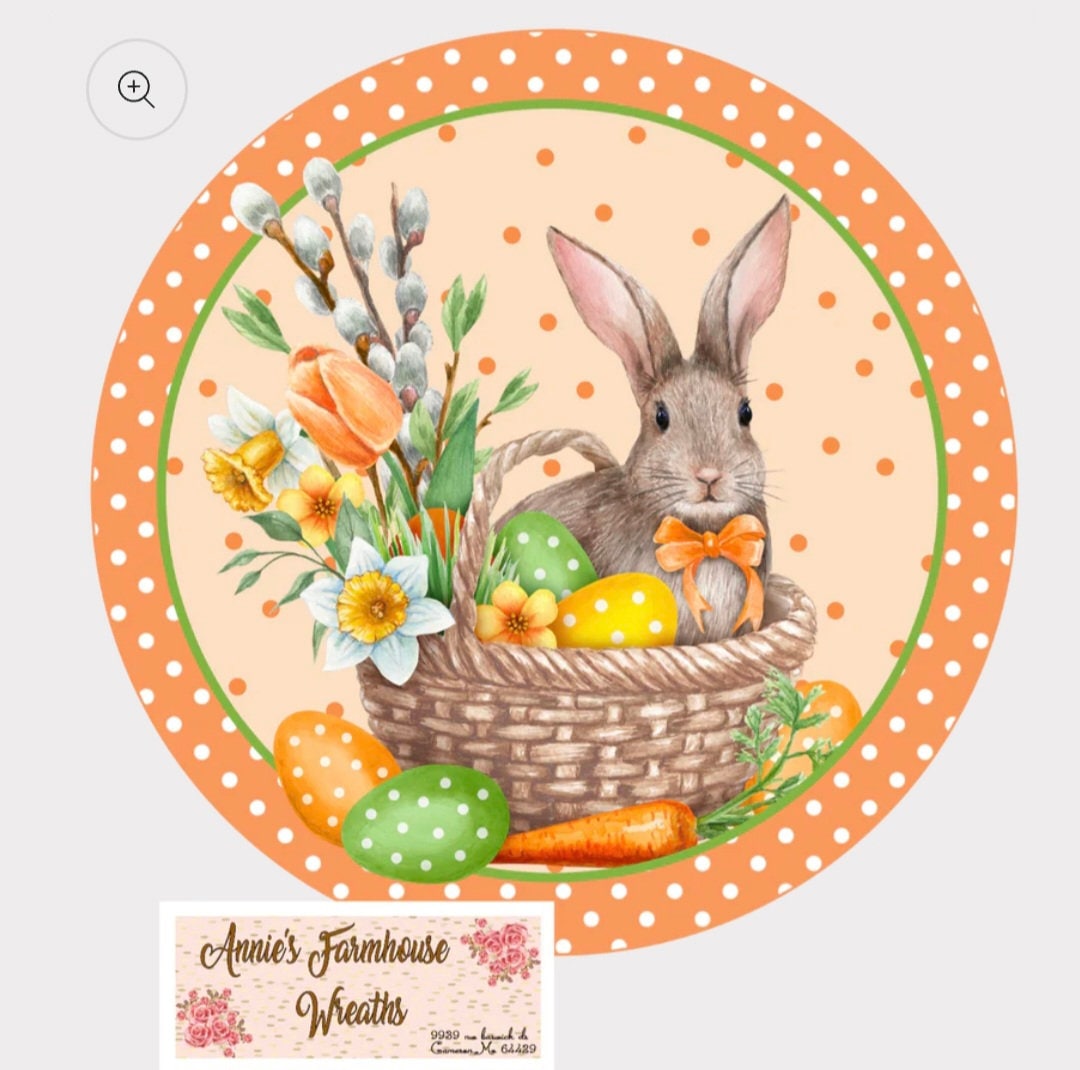 Easter rabbit metal wreath sign, easter bunny spring Round sign, Wreath attachment, Wreath center, easter tiered tray sign