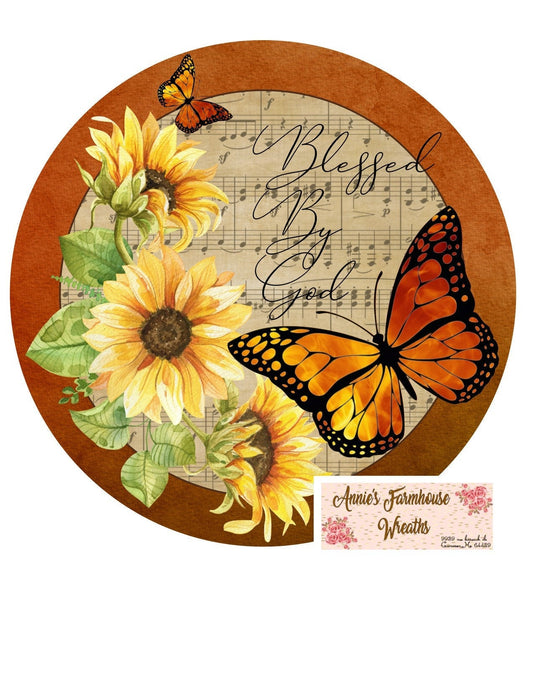 Blessed by God butterfly sign,, summer sign,  Round sign, Wreath attachment, Wreath center, easter tiered tray sign