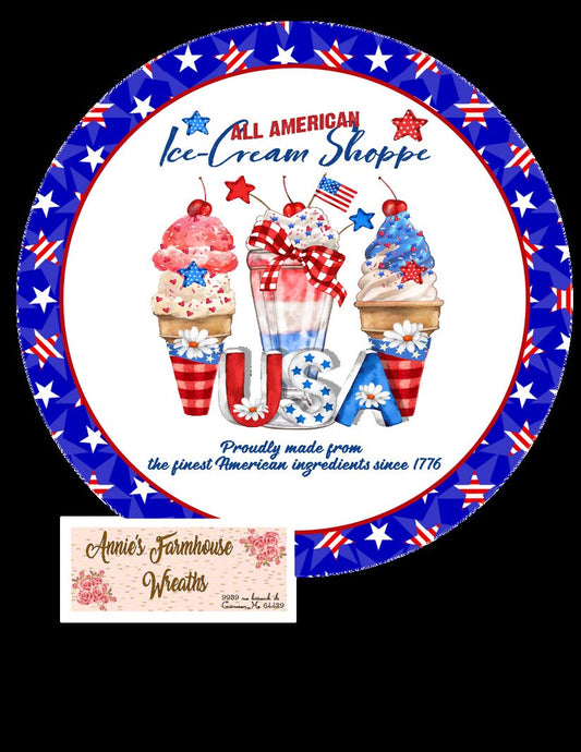 Independent day wreath sign, ice cream, 4th of July, Americana, patriotic, summertime wreath sign, wreath center, wreath attachment
