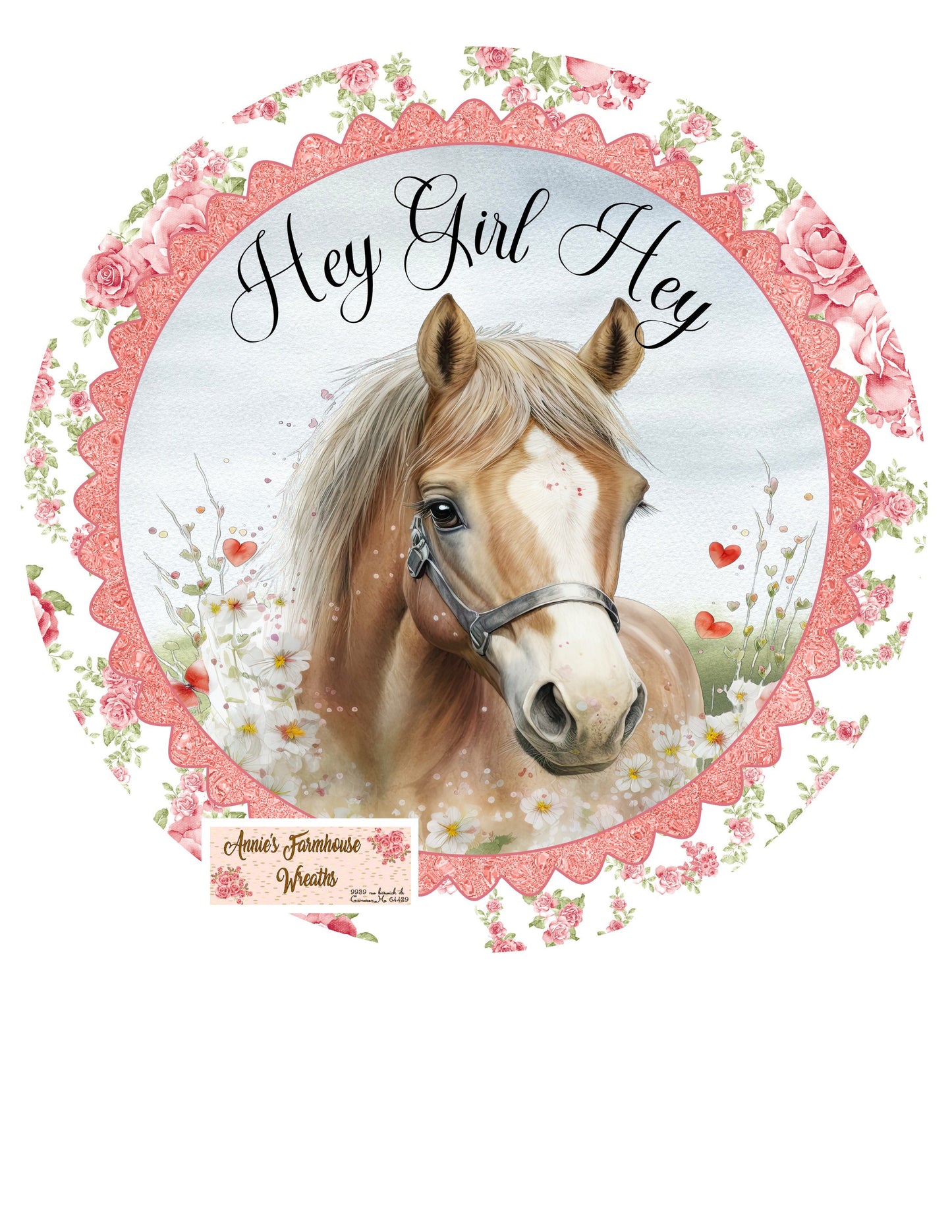 cute horse sign,  hey girl hey horse farmhouse wreath sign, Welcome metal wreath sign, Round sign,  attachment Wreath center,