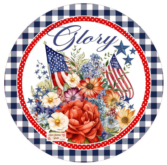 Patriotic, Americana Floral round metal sign, 4th of July sign, Independence Day patriotic round sign, wreath sign, wreath center, wreath