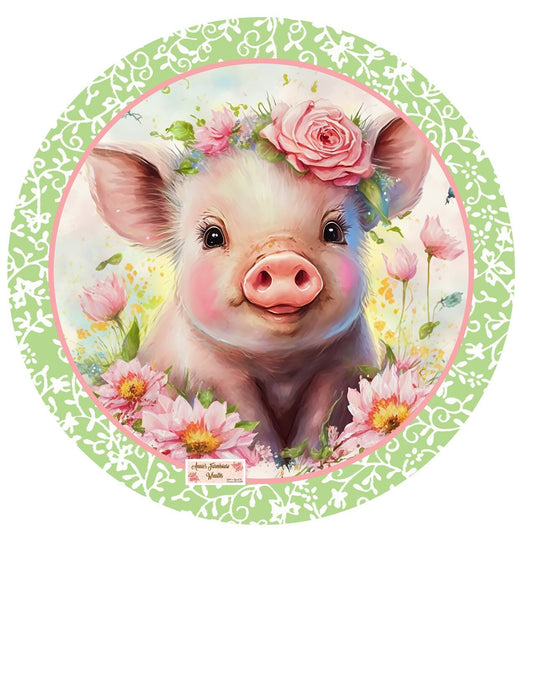 cute pig sign, farmhouse wreath sign, Welcome metal wreath sign, Round sign,  attachment Wreath center, tiered tray sign