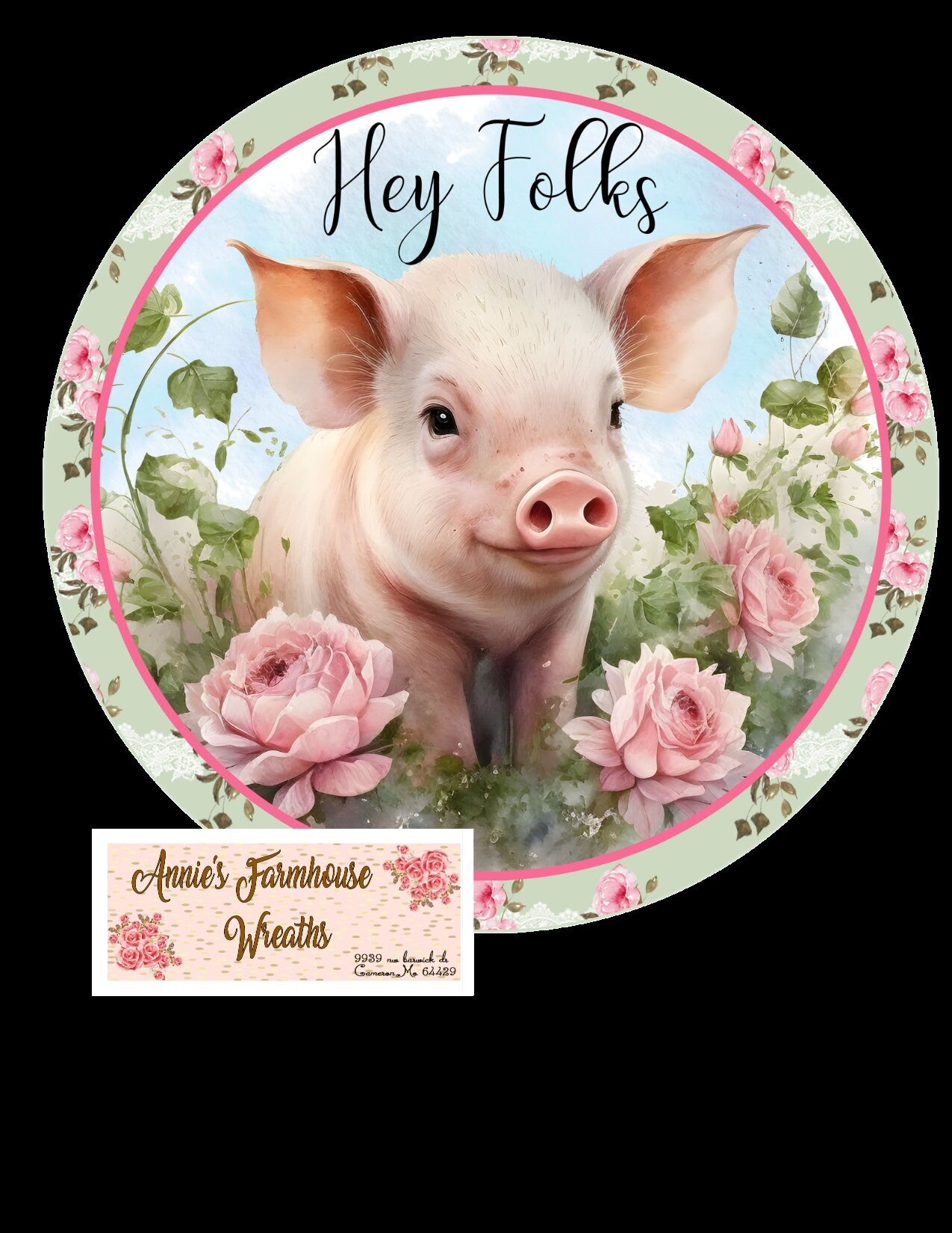 cute pig sign, farmhouse wreath sign, Welcome metal wreath sign, Round sign,  attachment Wreath center, tiered tray sign