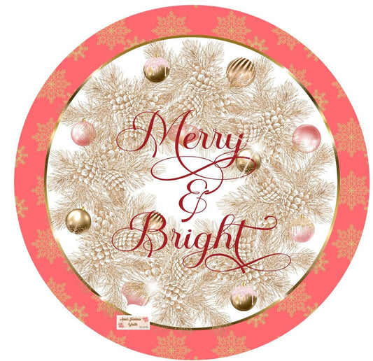 Gold and pink Ornament round wreath sign, holiday metal wreath sign, round metal wreath center, wreath attachment, front door sign