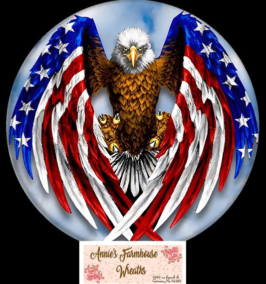 Patriotic Eagle, Freedom sign, Flag, military sign , patriotic, fourth of July, independence day metal wreath sign, Round sign,