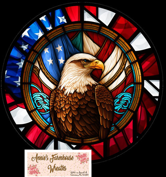 Faux stained glass, Patriotic Eagle, Freedom sign, Flag, military  , patriotic, 4th of July, independence day metal wreath sign, Round sign,
