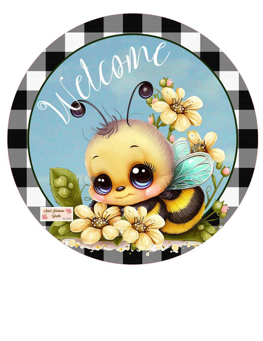 Welcome door sign, Bumble bee, bee sign, welcome honey metal wreath sign, Round sign,  attachment Wreath center, tiered tray sign