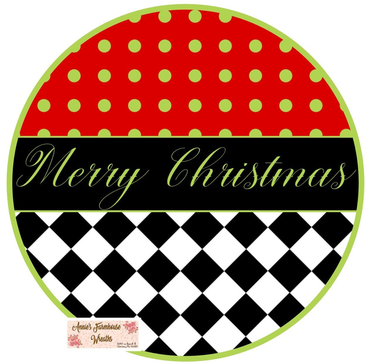 Round metal sublimated wreath sign, Merry Christmas welcome sign, black white and red