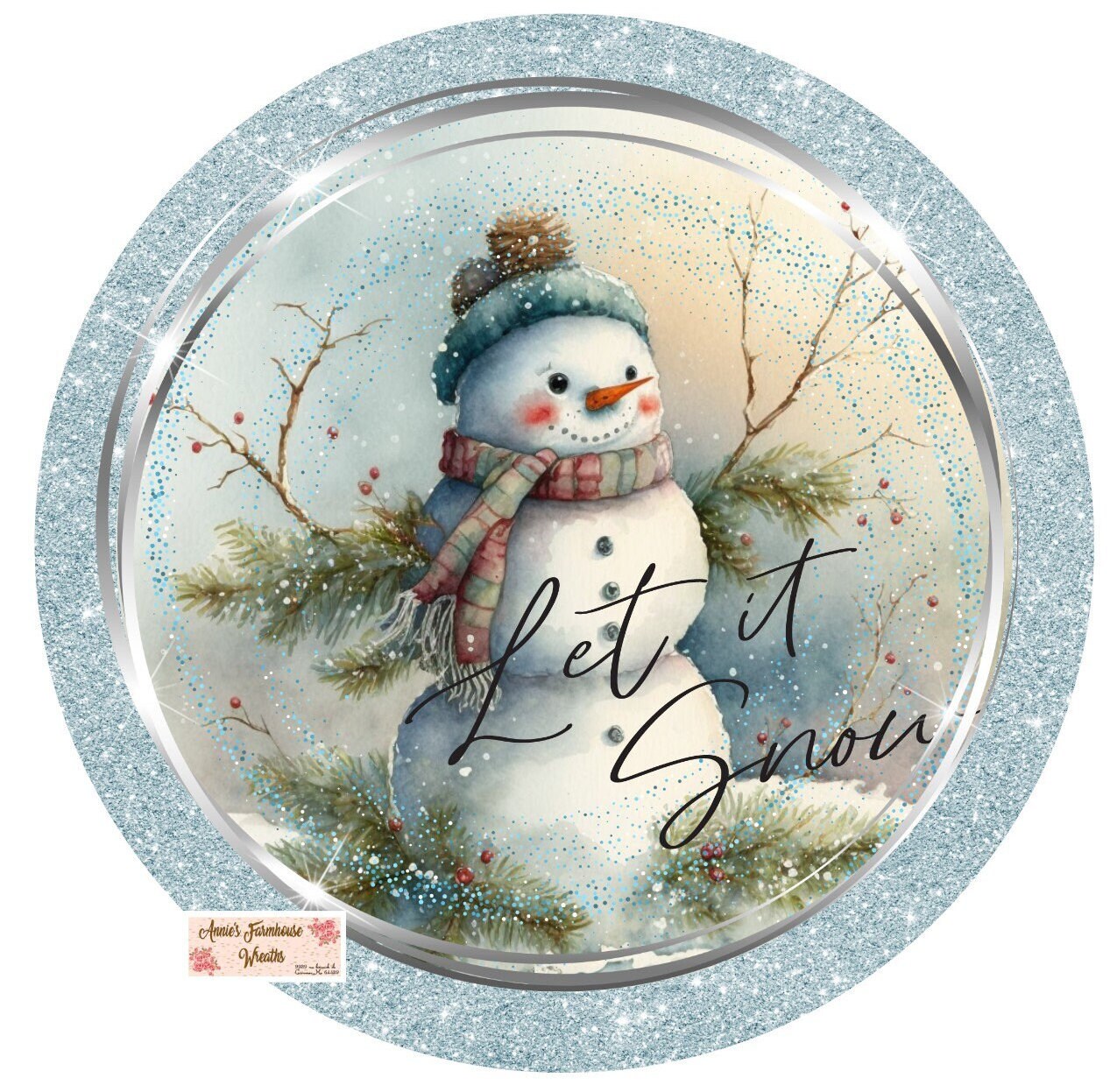 Welcome Winter snowman sign winter sign, blue Christmas, Wreath Sign, Wreath Center, Wreath Attachment,  round metal sign