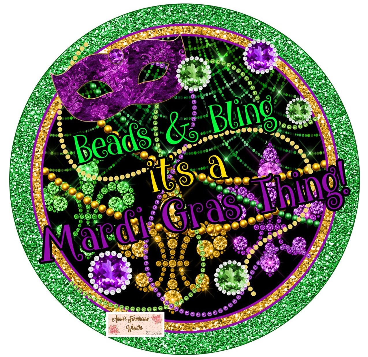 Mardi Gras round metal wreath sign, Fat Tuesday celebration sign, Louisiana wreath sign, wreath center, attachment