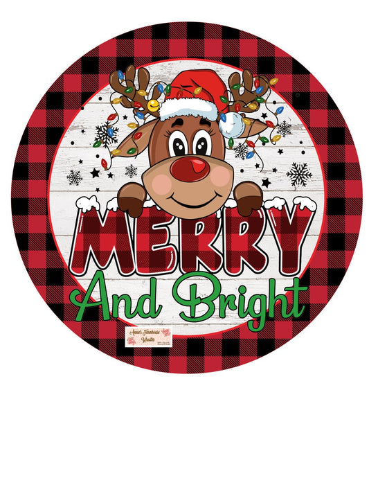 round metal wreath sign, Merry and Bright Reindeer, Christmas sign, Santa&#39;s reindeer wreath sign