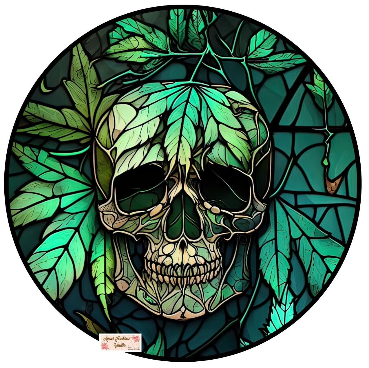 stained glass skull Pot leaf, Mary J, cannabis sign, marijuana, 420, metal wreath sign, Round sign,  attachment Wreath center,