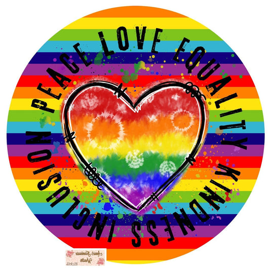 Gay pride, Lgbtq, queer, equality, round metal wreath sign, Wreath center, wreath attachment