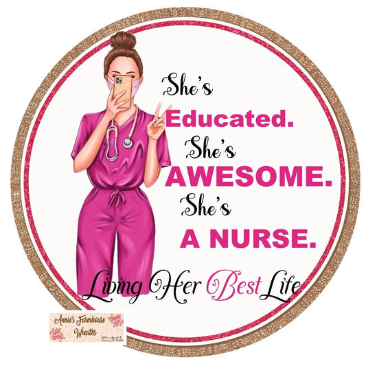 Pink Nurse round metal wreath sign, hospital nursing sign,  wreath attachment, wreath center