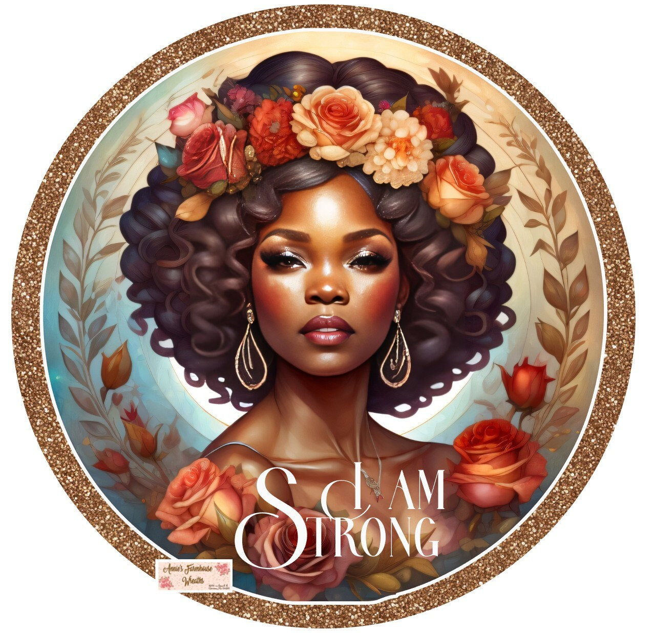 I am Strong, Diva Queen round metal wreath sign, Proud Black Woman, wreath attachment, wreath center