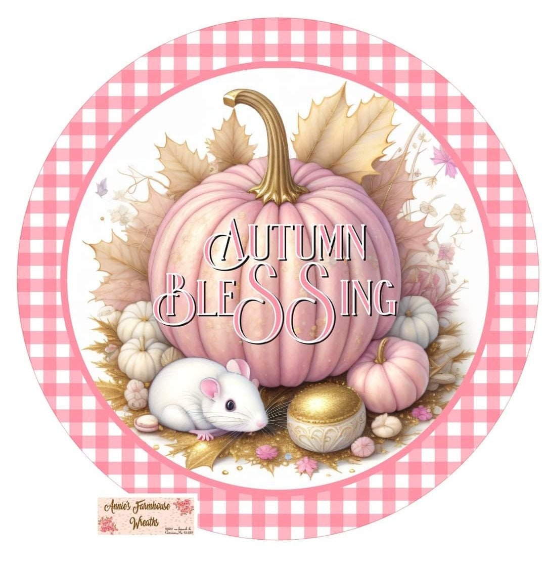 sublimated metal wreath sign, pink pumpkins for fall and halloween, fall blessings