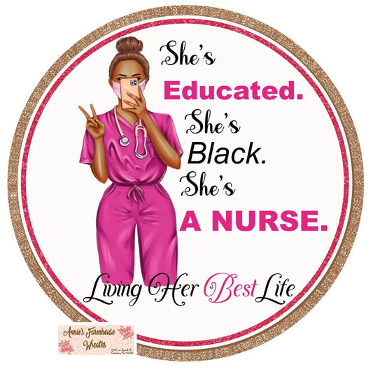 Black Diva Nurse round metal wreath sign, hospital nursing sign,  wreath attachment, wreath center