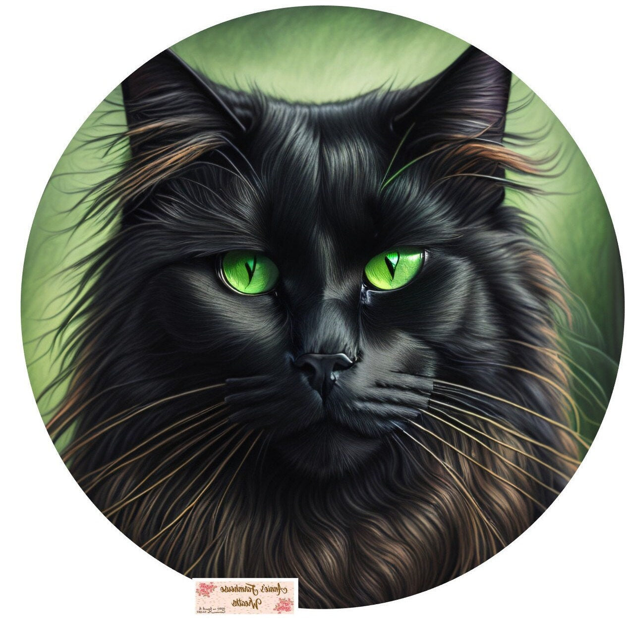 neon green black Cat Halloween round metal sign,  Wreath Sign, Witch Cat Wreath Center, Spooky Halloween Sign