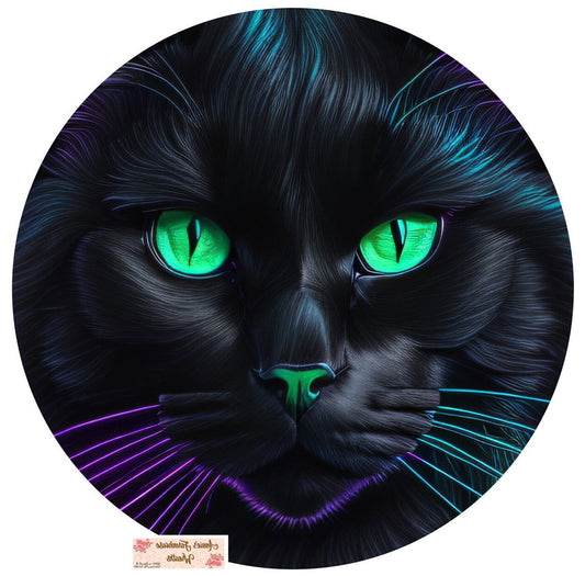 black Cat Halloween round metal sign, black cat face, Wreath Sign, Witch Cat Wreath Center, Spooky Halloween Sign.