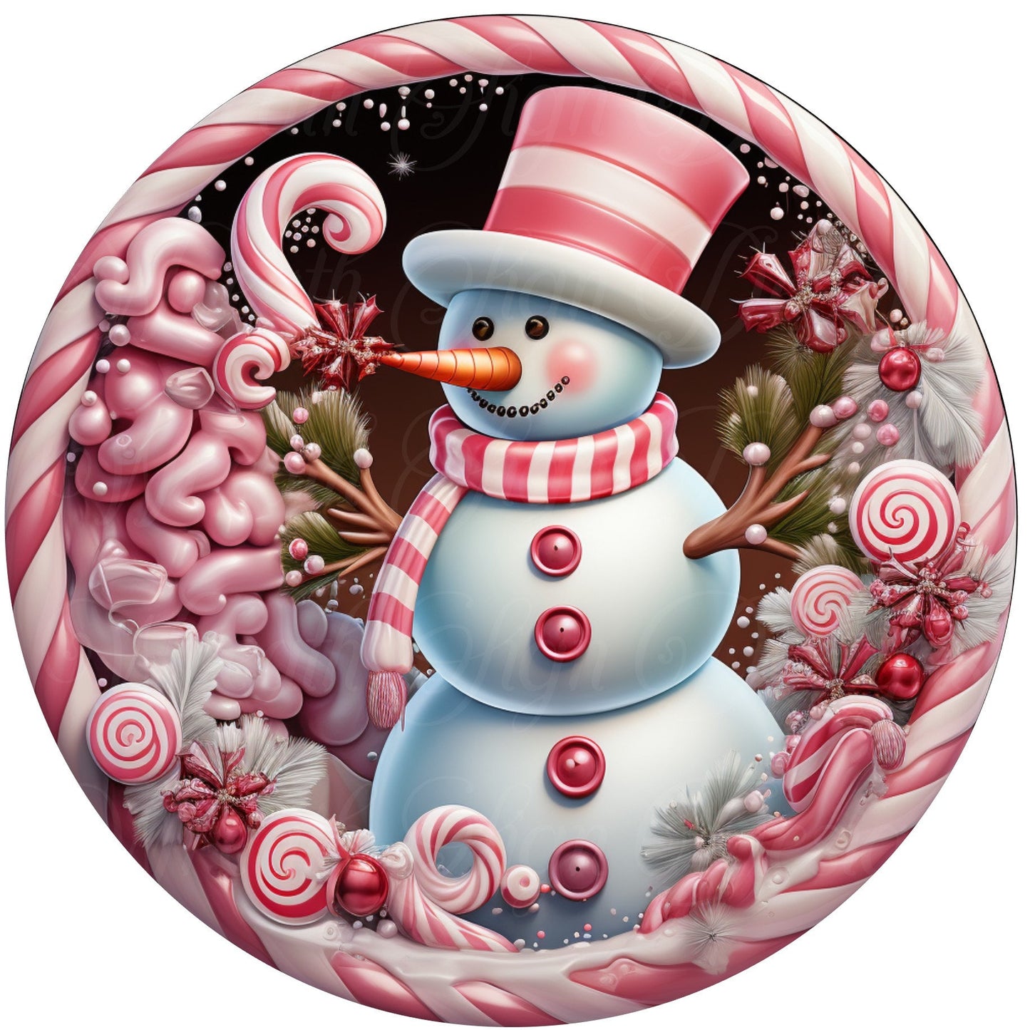 Pink Christmas snowman sign winter sign, Pink Christmas, Wreath Sign, Wreath Center, Wreath Attachment,  round metal sign