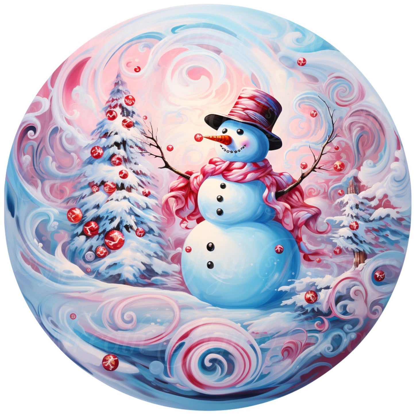 Pink peppermint swirls Christmas snowman sign winter sign, Pink Christmas, Wreath Sign, Wreath Center, Wreath Attachment,  round metal sign