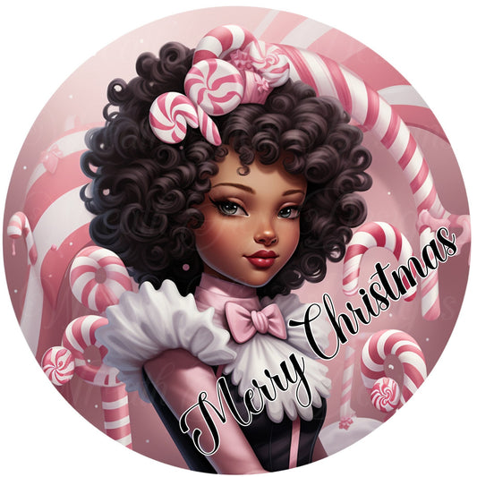 pink peppermint Christmas, Diva Queen round metal wreath sign, African American strong black woman , wreath attachment, wreath center
