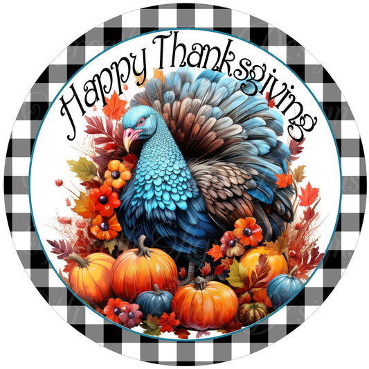 Round metal sign, Happy Thanksgiving Fall Turkey wreath sign