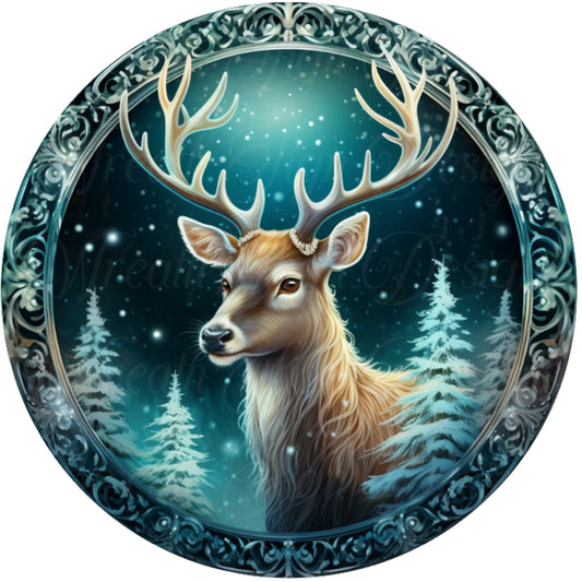 Winter, Christmas, deer sign, metal sign  Round sign, Wreath attachment, Wreath center,