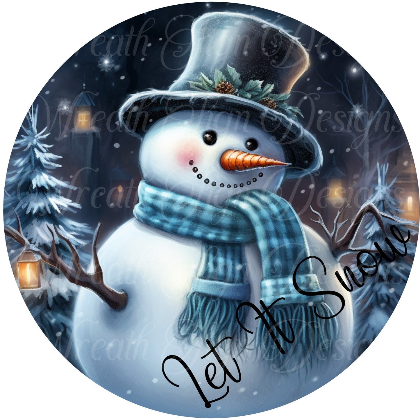 Welcome Winter snowman sign winter sign, blue Christmas, Wreath Sign, Wreath Center, Wreath Attachment,  round metal sign