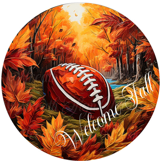 Fall Football sign, fall sports metal wreath sign, Round sign,  attachment Wreath center,