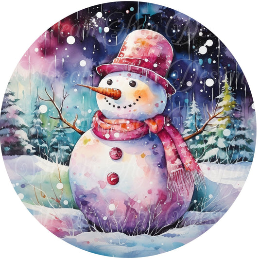 Christmas snowman sign winter sign, Pink Christmas, Wreath Sign, Wreath Center, Wreath Attachment,  round metal sign