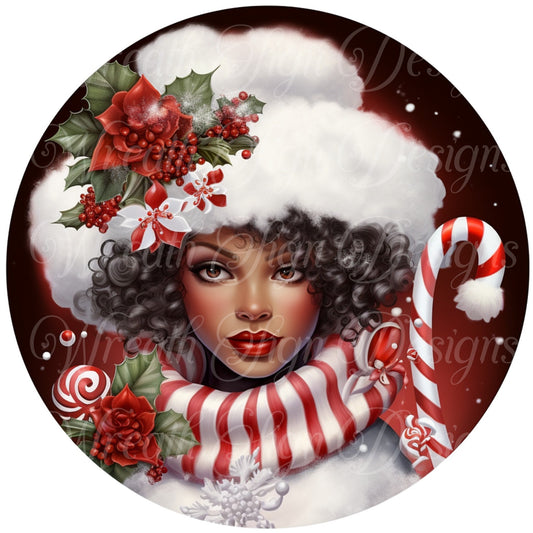 peppermint princess Christmas, Diva Queen round metal wreath sign, African American strong black woman , wreath attachment, wreath center