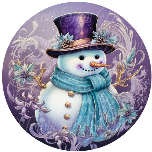 welcome winter purple Christmas snowman sign, winter sign, purple Christmas, Wreath Sign, Wreath Center, Wreath Attachment, round metal sign