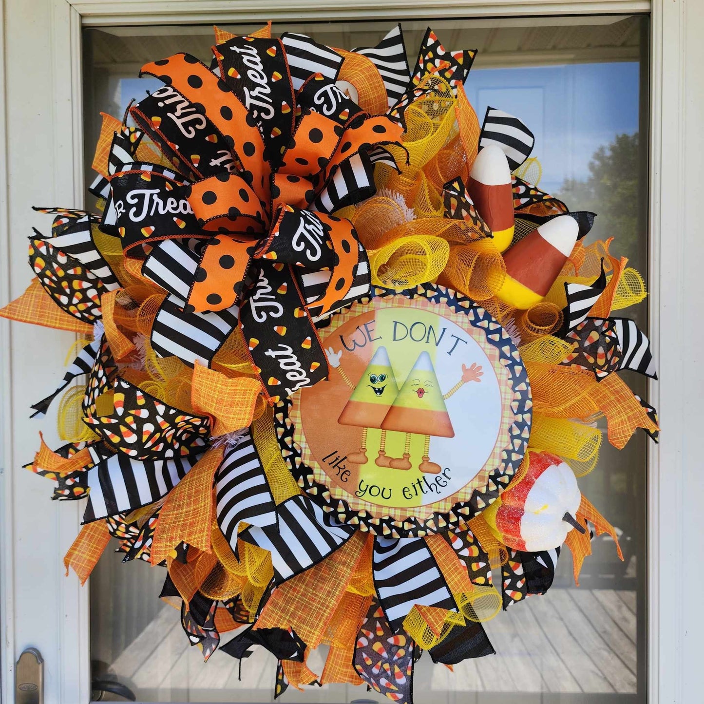 Candy corn mesh wreath, Halloween, we don&#39;t like you either, Front door wreath, Candy Corn decor, fall wreath