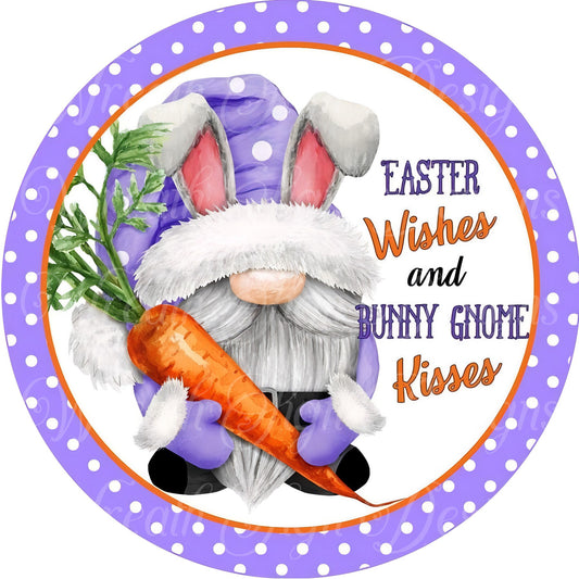 Gnome Easter Bunny metal wreath sign, Round sign, Wreath attachment, Wreath center,