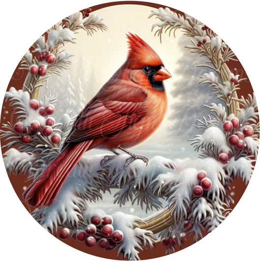 round metal wreath sign, Christmas cardinal wreath center, Winter sign, Cardinal decor