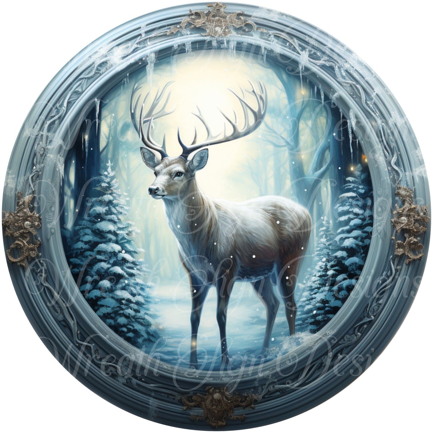 Winter, Christmas, deer sign, metal sign  Round sign, Wreath attachment, Wreath center,