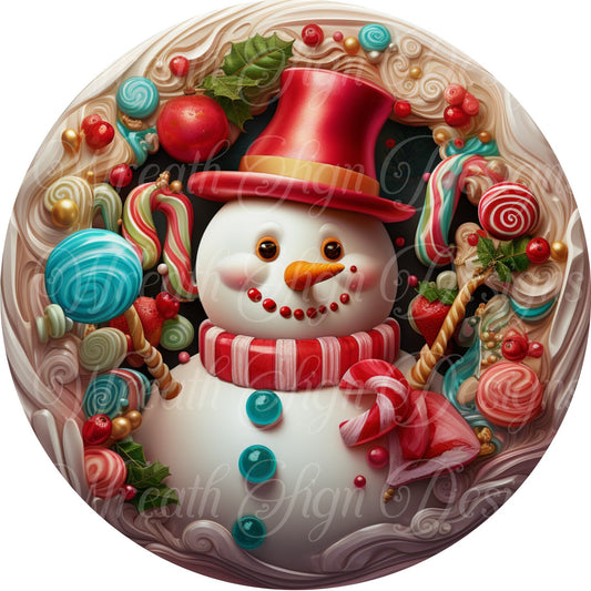 Whimsical Snowman, Winter, Christmas, Candy Cane snowman wreath center, Wreath attachment, Wreath sign, Sublimation wreath sign