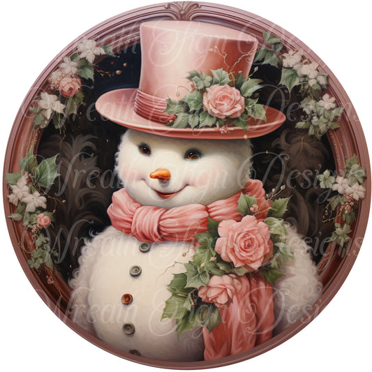 Christmas snowman sign winter sign, Christmas roses, Wreath Sign, Wreath Center, Wreath Attachment,  round metal sign