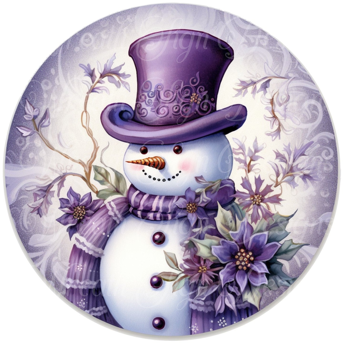 welcome winter purple Christmas snowman sign, winter sign, purple Christmas, Wreath Sign, Wreath Center, Wreath Attachment, round metal sign