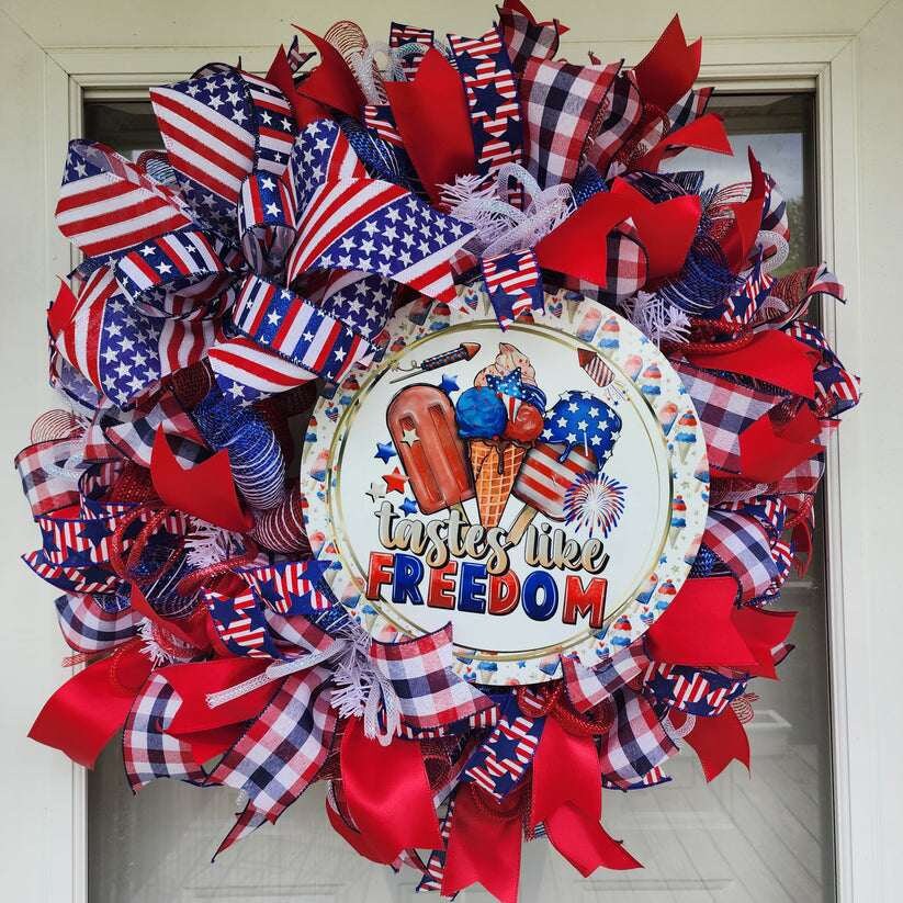 patriotic front door wreath, 4th of July summer wreath, red white and blue, veterans day, American flag wreath,