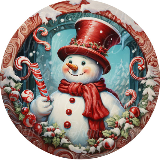 Peppermint, Candy Cane Snowman, Winter, Christmas, Candy Cane snowman wreath center, Wreath attachment, Wreath sign, Sublimation wreath sign