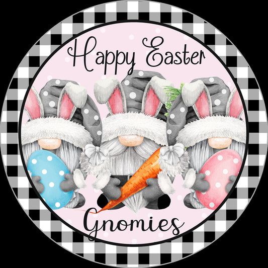 Gnome Easter Bunny metal wreath sign, Round sign, Wreath attachment, Wreath center, Happy Easter Gnomies