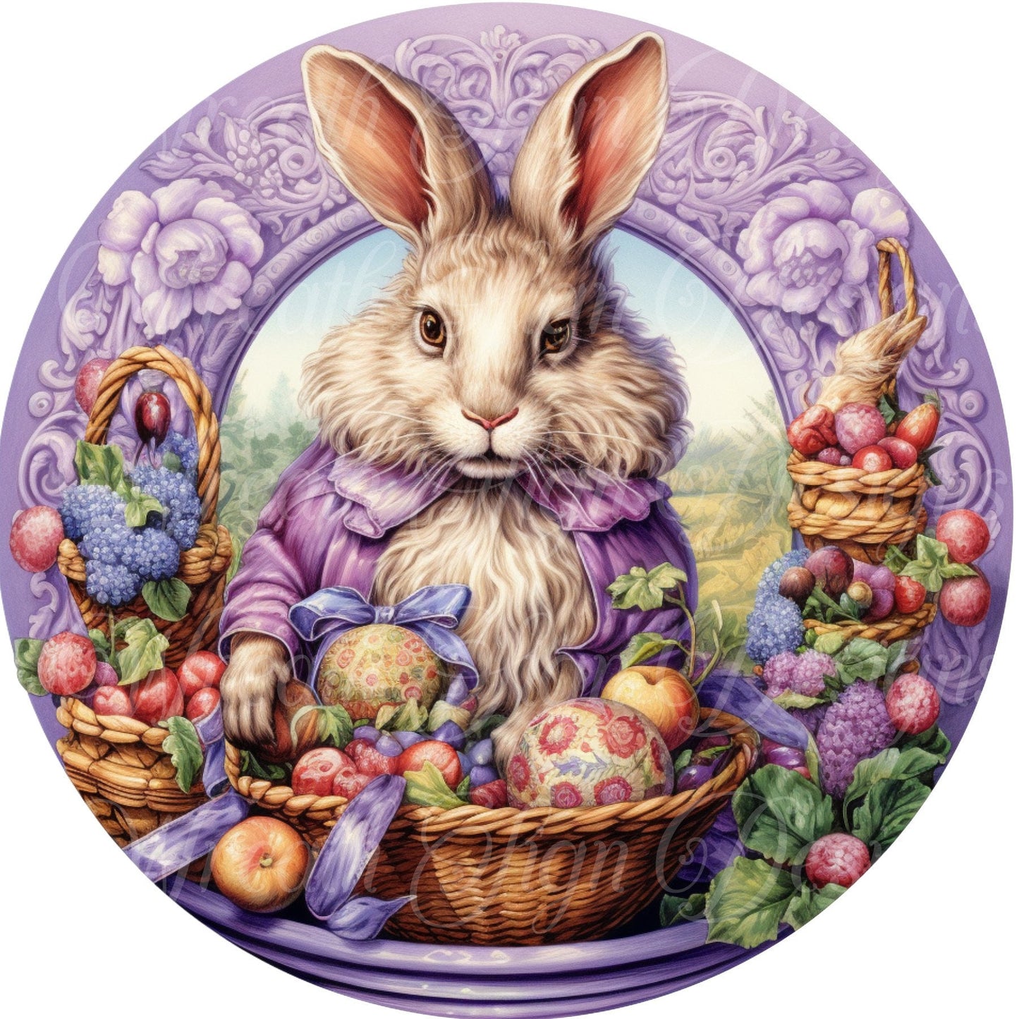 Easter Rabbit, Easter Bunny, Spring, Easter Eggs , Round metal sublimated wreath sign