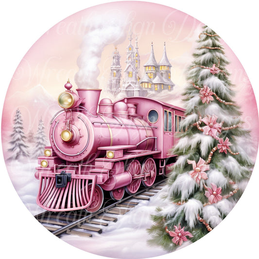 Christmas Train Wreath Sign, Pink Train Christmas Wreath Center, Wreath Attachment